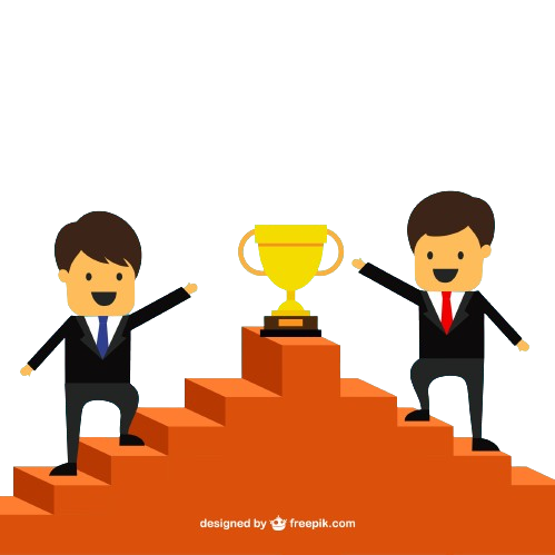 Successful entrepreneurs on the top of a stairs