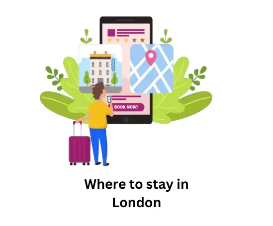  A person checking in his phone the best location where to stay in London vector 